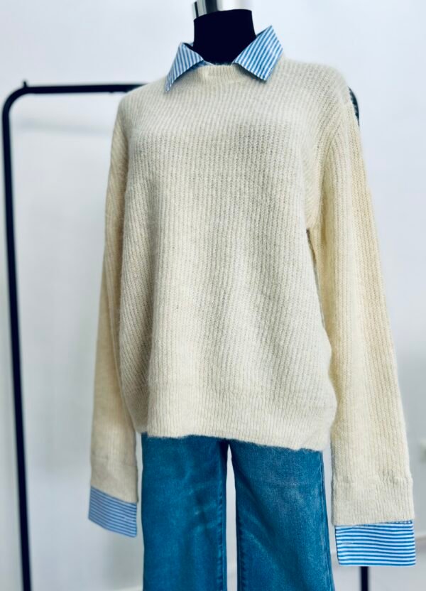 Jersey cuello camisa Beige