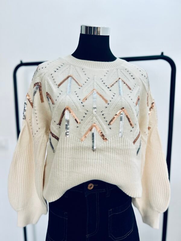 Jersey Beige lentejuelas